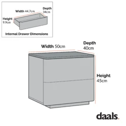 Agnes Curved Edge 2 Drawer Bedside Table -Daals Shop Dimensional Drawings JAN 2023 BSD 117