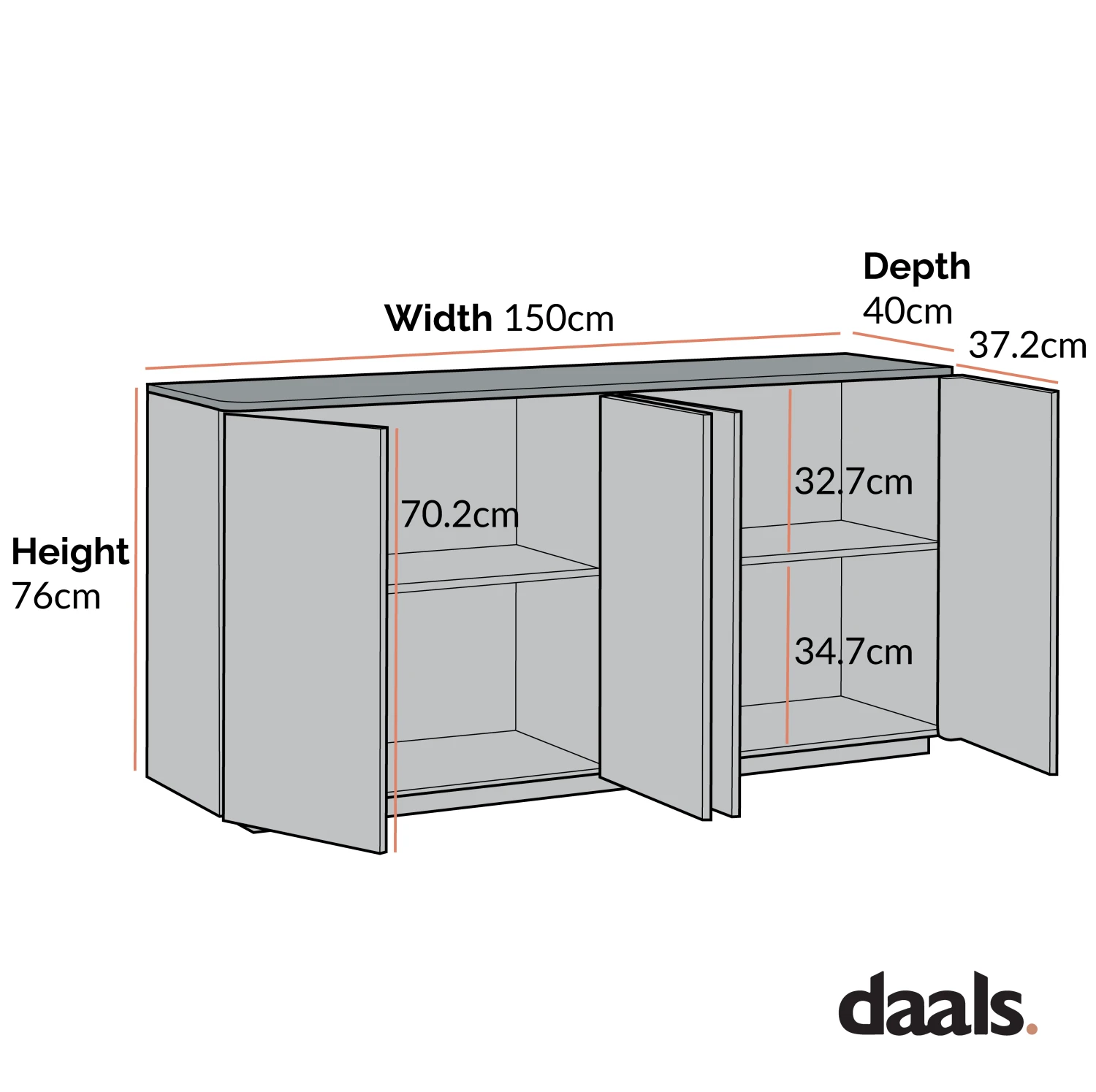 Agnes Curved Edge 150cm Wide Sideboard 6 Agnes Curved Edge 150cm Wide Sideboard - Image 4
