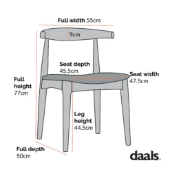 Arley Set Of 2 Beech Wood Dining Chairs, Natural And Beige -Daals Shop Dimensional Drawings JAN 2023 DCH 007