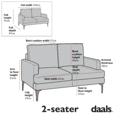 Haven Grey Fabric 2-Seater Sofa -Daals Shop Dimensional Drawings JULY 2022 LVSF 169 2ST updated