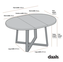 BERN Extending Round Dining Table With Metal Legs, Black -Daals Shop Dimensional Drawings JUNE 2022 BSD 092 3 600x bc66eb0e fc08 49dd bbd4 4e35eac400bc