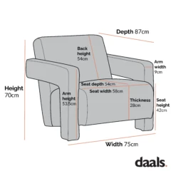 Brompton Sculptural Armchair, White Boucle -Daals Shop Dimensional Drawings June 2023 ACH 2163 d455bbfd 3454 4d4a 8439 660cf8684ceb