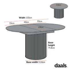 Maru Round 4-6 Seater Extending Oak Pedestal Dining Table, Silver Oak -Daals Shop Dimensional Drawings June 2023 BSD 135 9a629cad 357b 4f11 981a 191a24579115