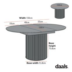 Maru Round 4-6 Seater Extending Oak Pedestal Dining Table, Oak -Daals Shop Dimensional Drawings June 2023 BSD 135 b22fff7d 82b8 47a1 a63e fcece035438b