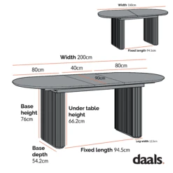 Maru Oval 6-8 Seater Extending Oak Pedestal Dining Table, Silver Oak -Daals Shop Dimensional Drawings June 2023 BSD 136 3