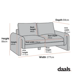 Hampstead Taupe Boucle Curved 2-Seater Sofa -Daals Shop Dimensional Drawings June 2023 XRSF 2161 04