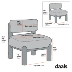 Okja Ecru Sherpa Faux Shearling Accent Chair -Daals Shop Dimensional Drawings Mar 2023 ACH 728
