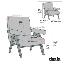 Chinnor White Boucle Accent Chair -Daals Shop Dimensional Drawings Mar 2023 ACH 729