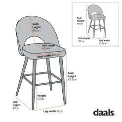 Oakley Set Of 2 Dark Green Velvet Upholstered Counter Stools With Contrast Piping -Daals Shop Dimensional Drawings Mar 2023 BCH 2155 7ff9779b 0438 4a22 b13f 835e89556aca