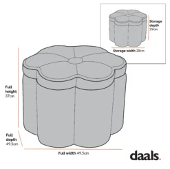 Pollie Navy Velvet Storage Stool -Daals Shop Dimensional Drawings Mar 2023 pouf 291