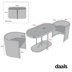 Granchester Rattan Balcony Bistro Set, Grey -Daals Shop Dimensional Drawings NEW Garden OD BISTR 7034 1