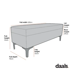 Haven Grey Fabric 120cm Large Storage Ottoman Bench -Daals Shop Dimensional Drawings OTTO 2510 GREYFAB