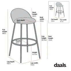 Barton Set Of 2 Grey Velvet Upholstered Bar Stools With Contrast Piping 13 Barton Set Of 2 Grey Velvet Upholstered Bar Stools With Contrast Piping -Daals Shop Dimensional Drawings BCH 2129