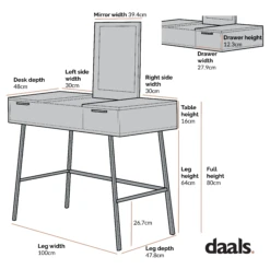 Selwyn Oak Effect Console Dressing Table -Daals Shop Dimensional Drawings BSD 062