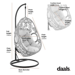 Daisy Floral Pattern Indoor Outdoor Hanging Chair -Daals Shop Dimensional Drawings OD HC 013
