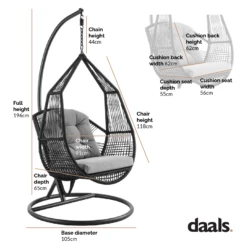 Lydia Geometric Rattan & Rope Mix Indoor Outdoor Hanging Chair -Daals Shop Dimensional Drawings OD HC 014