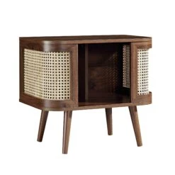Izzy Curved Rattan Bedside Table, Walnut -Daals Shop FT BST 04 WALN WB2