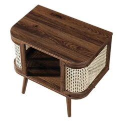 Izzy Curved Rattan Bedside Table, Walnut -Daals Shop FT BST 04 WALN WB3