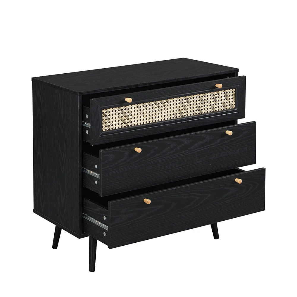 Anya Woven Rattan Chest Of 3 Drawer In Black Colour 5 Anya Woven Rattan Chest Of 3 Drawer In Black Colour - Image 3