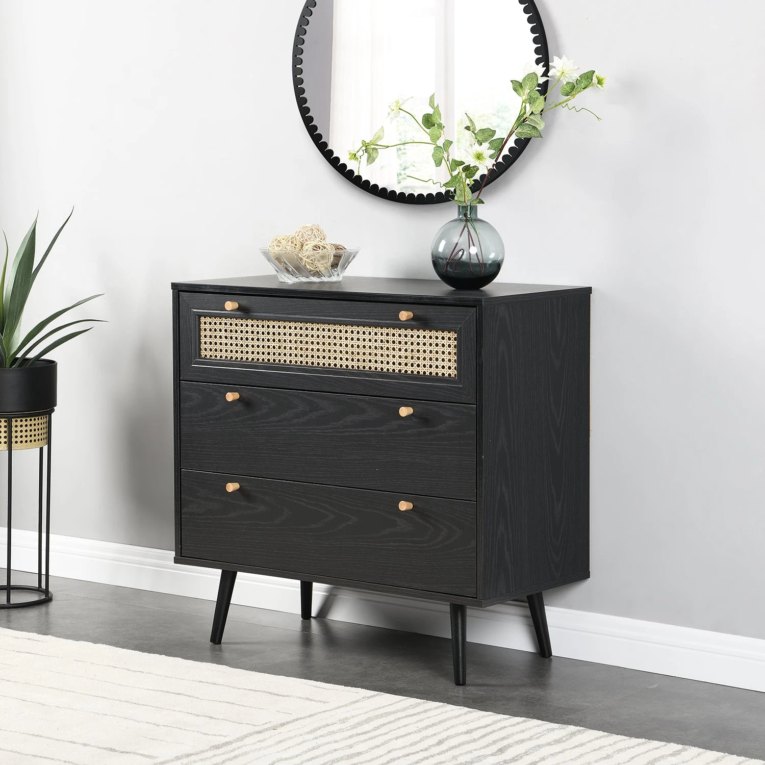 Anya Woven Rattan Chest Of 3 Drawer In Black Colour 4 Anya Woven Rattan Chest Of 3 Drawer In Black Colour - Image 2