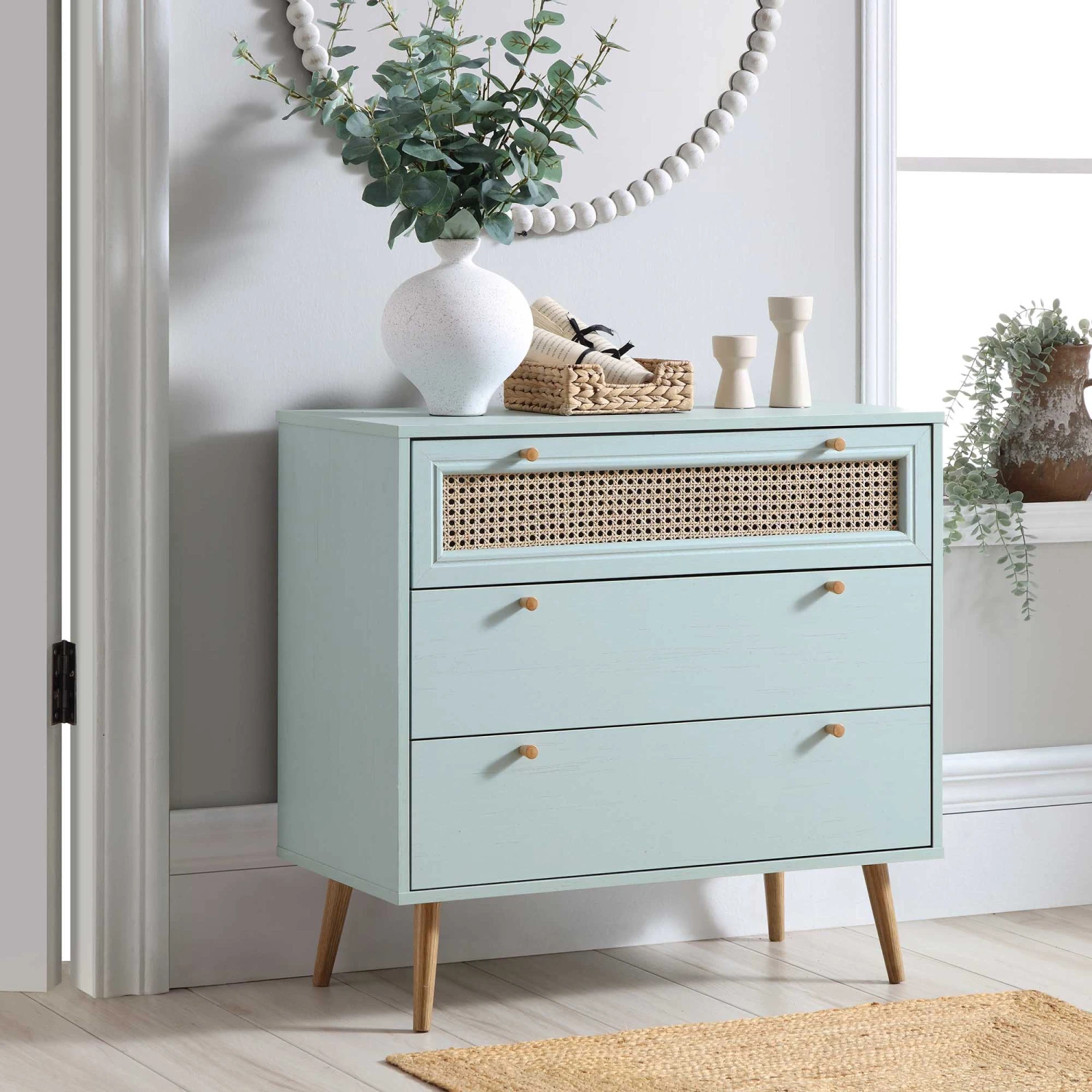 Anya Woven Rattan Chest Of 3 Drawer In Mint Colour 3 Anya Woven Rattan Chest Of 3 Drawer In Mint Colour