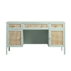 Frances Woven Rattan 3-Drawer Desk, Mint -Daals Shop FT DESK 02 SAGE WB1