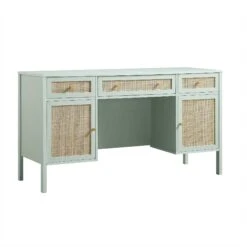 Frances Woven Rattan 3-Drawer Desk, Mint -Daals Shop FT DESK 02 SAGE WB2