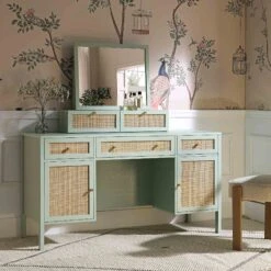 Frances Woven Rattan 3-Drawer Desk, Mint -Daals Shop FT DESK 02 SAGE scene4