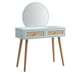 Frances Woven Rattan Dressing Table With Mirror, Mint -Daals Shop FT DRTA 01 SAGE WB2