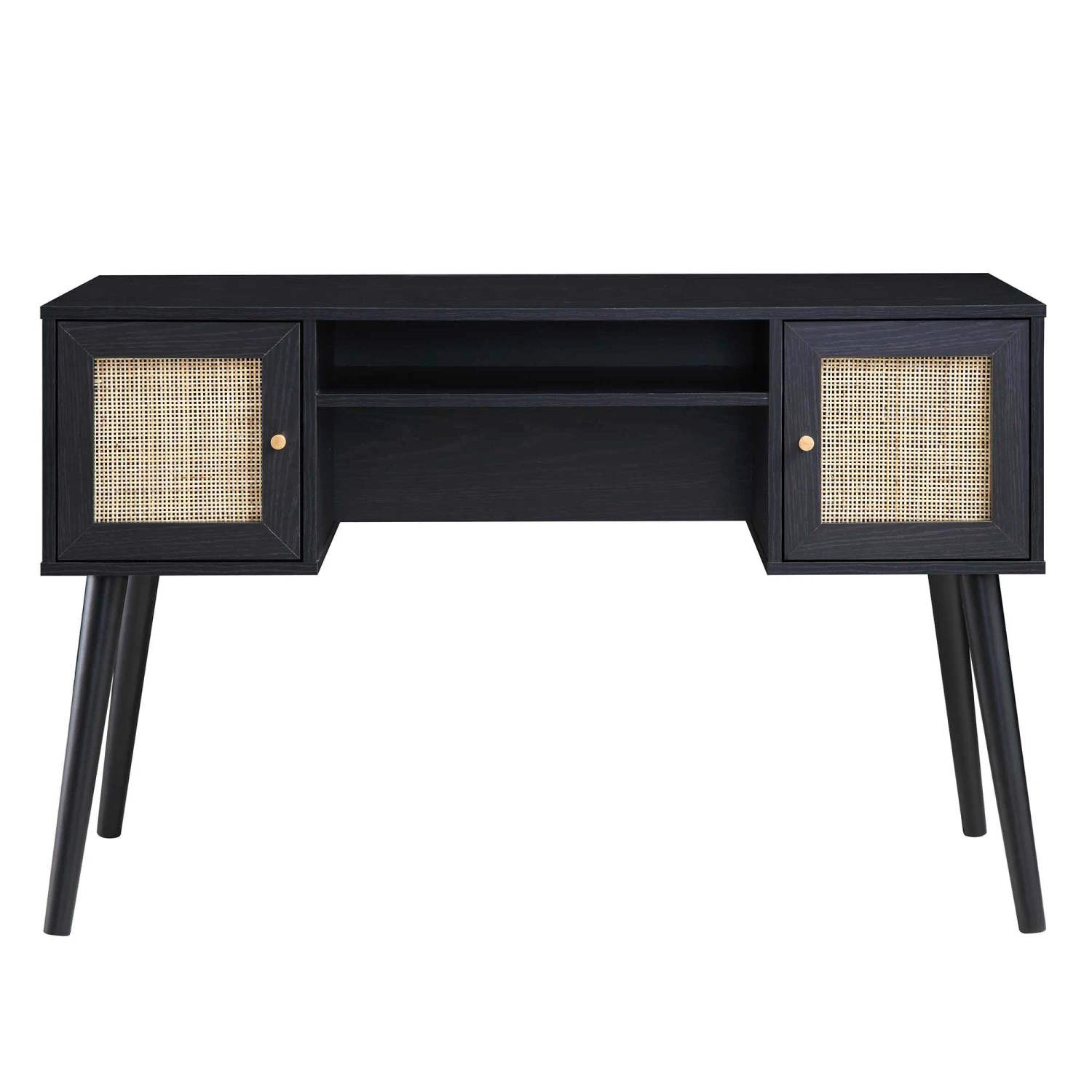 Frances Woven Rattan 2-Door Desk, Black 5 Frances Woven Rattan 2-Door Desk, Black - Image 3
