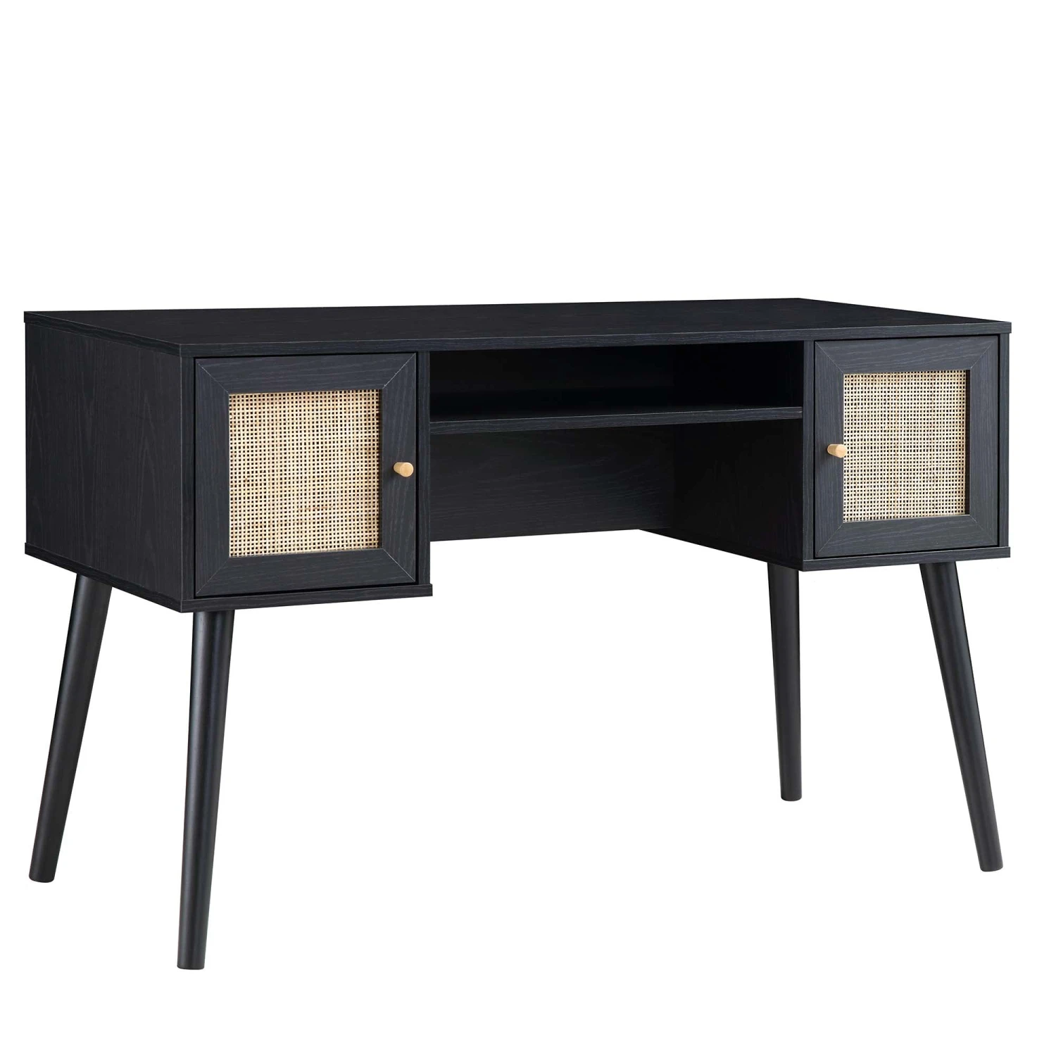 Frances Woven Rattan 2-Door Desk, Black 7 Frances Woven Rattan 2-Door Desk, Black - Image 5