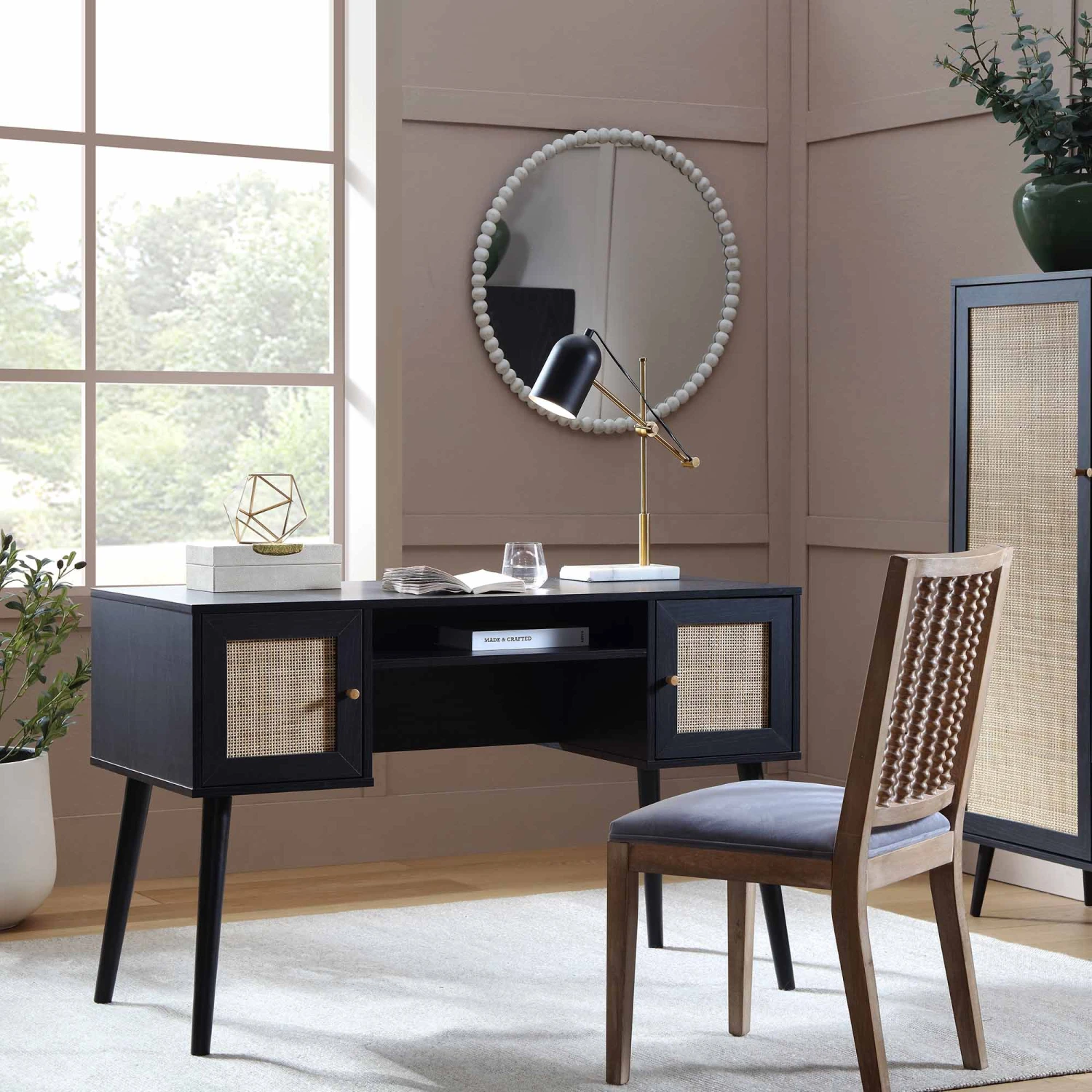 Frances Woven Rattan 2-Door Desk, Black 3 Frances Woven Rattan 2-Door Desk, Black