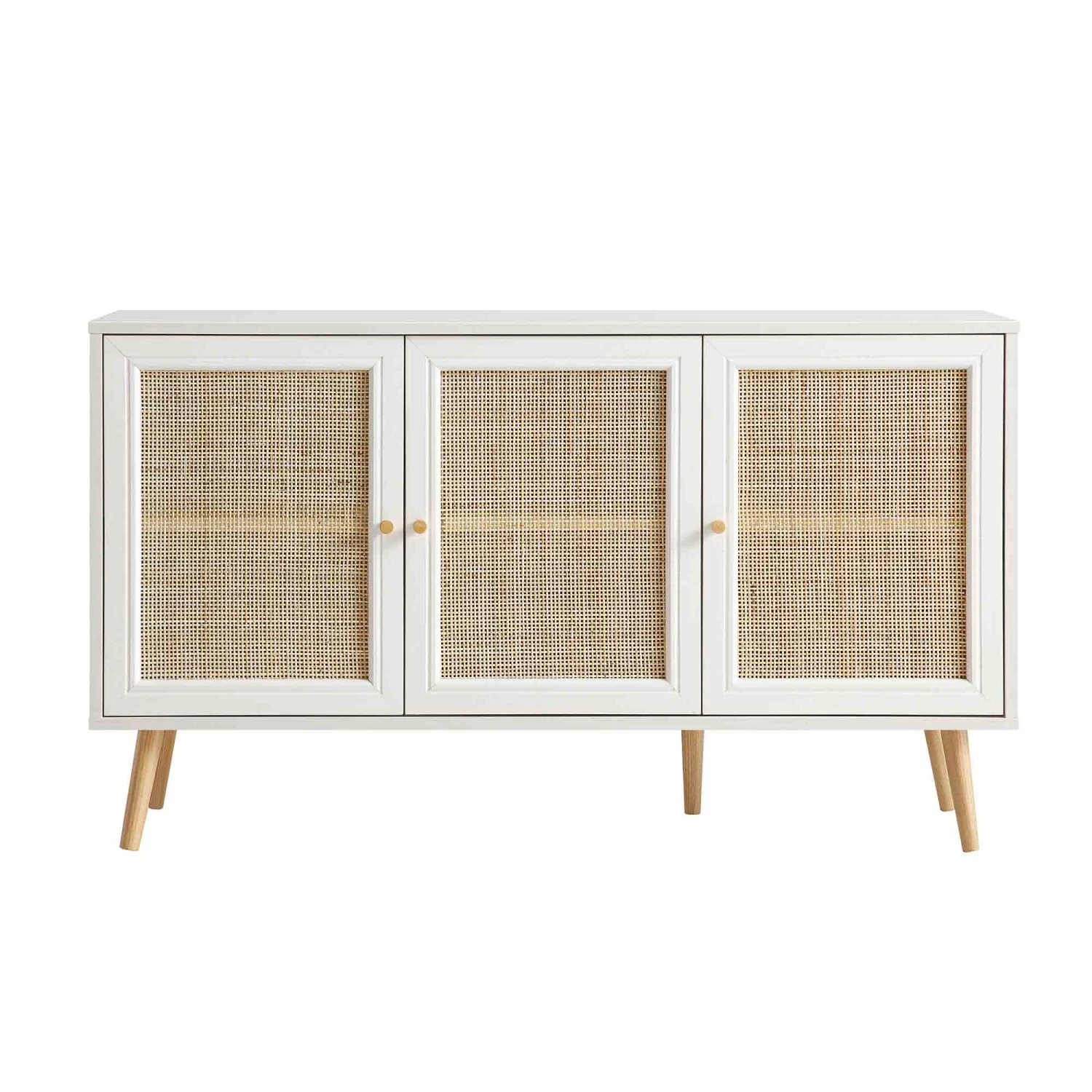 Frances Woven Rattan 3-Door Sideboard, White 5 Frances Woven Rattan 3-Door Sideboard, White - Image 3