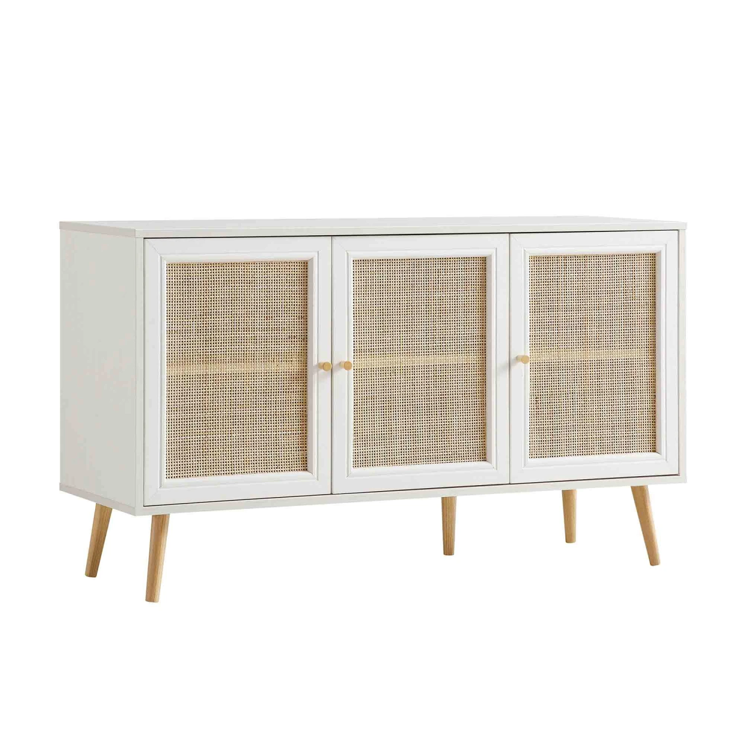 Frances Woven Rattan 3-Door Sideboard, White 7 Frances Woven Rattan 3-Door Sideboard, White - Image 5