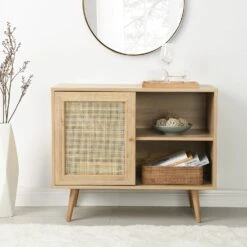 Frances Woven Rattan 1-Door Cabinet In Natural