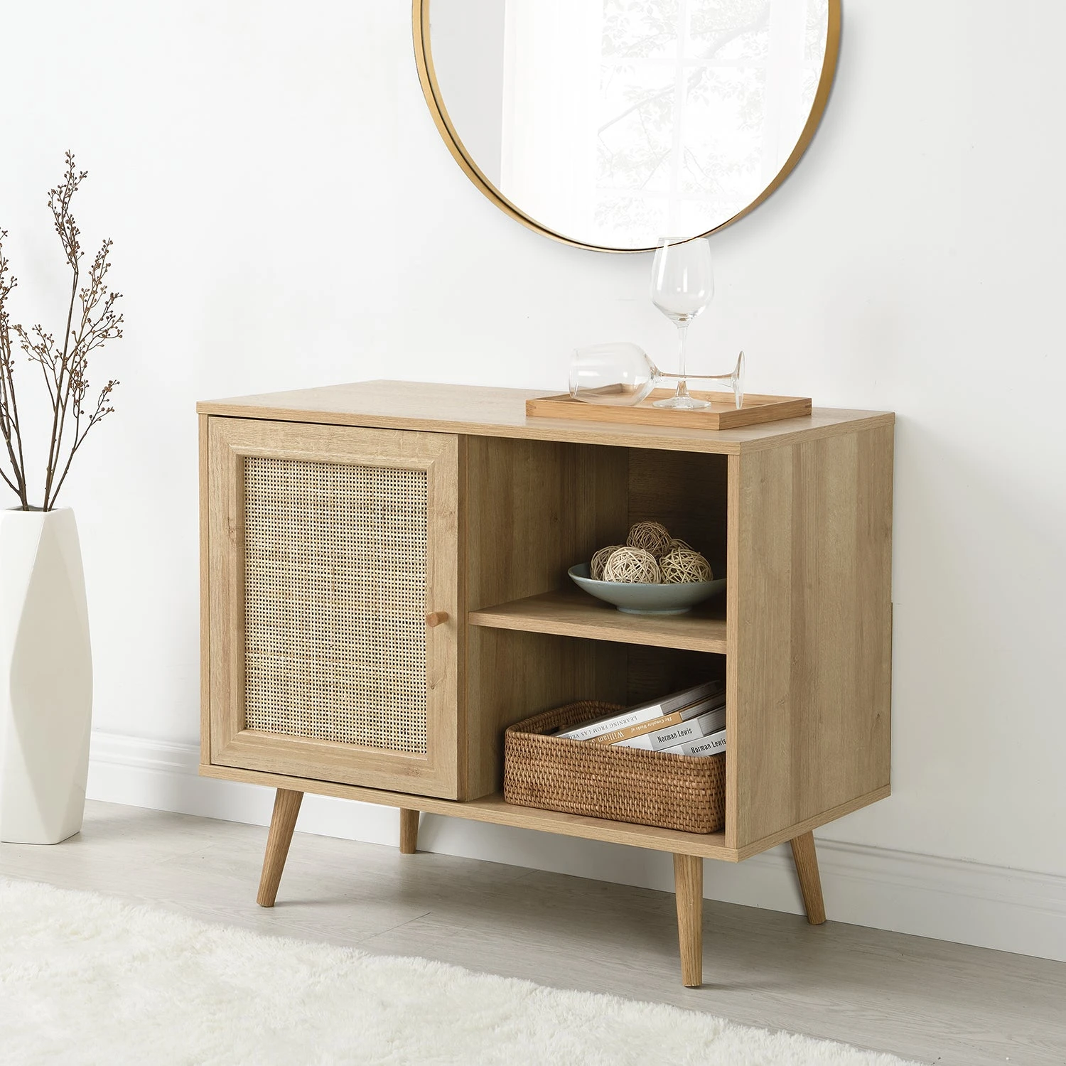 Frances Woven Rattan 1-Door Cabinet In Natural 4 Frances Woven Rattan 1-Door Cabinet In Natural - Image 2