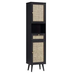 Frances Woven Rattan Tallboy Bathroom Unit, Black 19 Frances Woven Rattan Tallboy Bathroom Unit, Black -Daals Shop FT TALLB 01 BLACK WB1