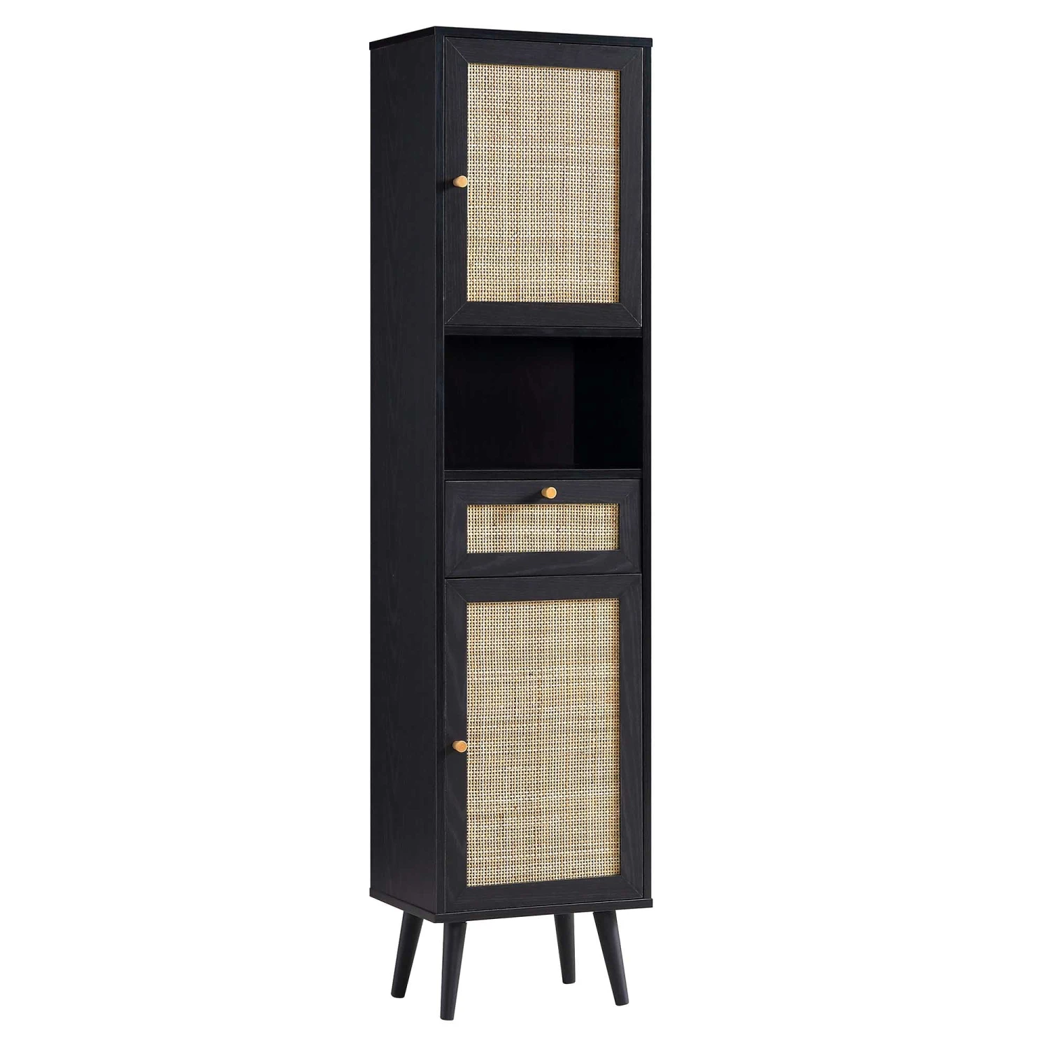Frances Woven Rattan Tallboy Bathroom Unit, Black 6 Frances Woven Rattan Tallboy Bathroom Unit, Black - Image 4