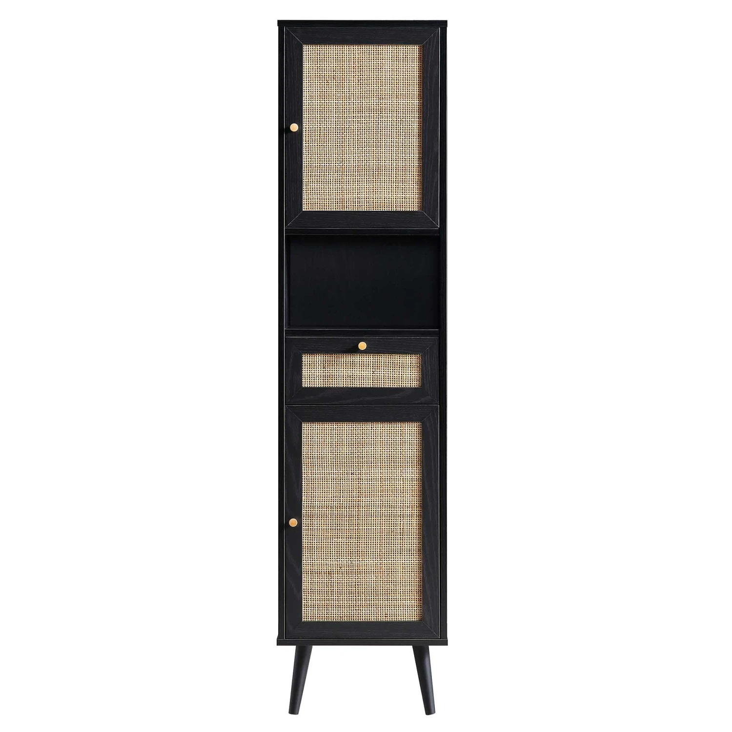 Frances Woven Rattan Tallboy Bathroom Unit, Black 8 Frances Woven Rattan Tallboy Bathroom Unit, Black - Image 6