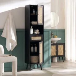 Frances Woven Rattan Tallboy Bathroom Unit, Black 18 Frances Woven Rattan Tallboy Bathroom Unit, Black -Daals Shop FT TALLB 01 BLACK scene2