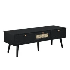 Anya Woven Rattan 3-Drawer TV Unit In Black -Daals Shop FT TV 001 BLACK 3
