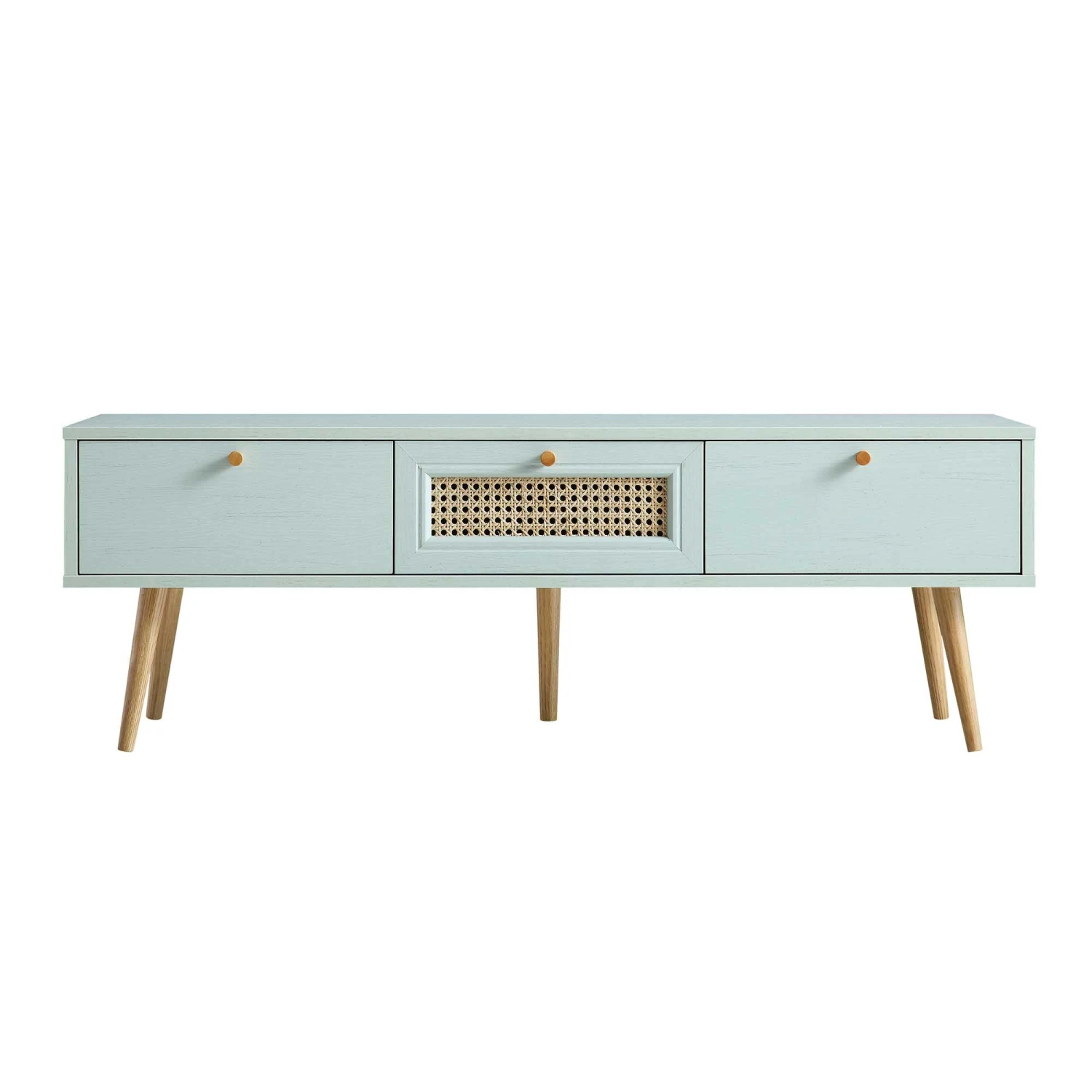 Anya Woven Rattan 3-Drawer TV Unit In Mint 5 Anya Woven Rattan 3-Drawer TV Unit In Mint - Image 3