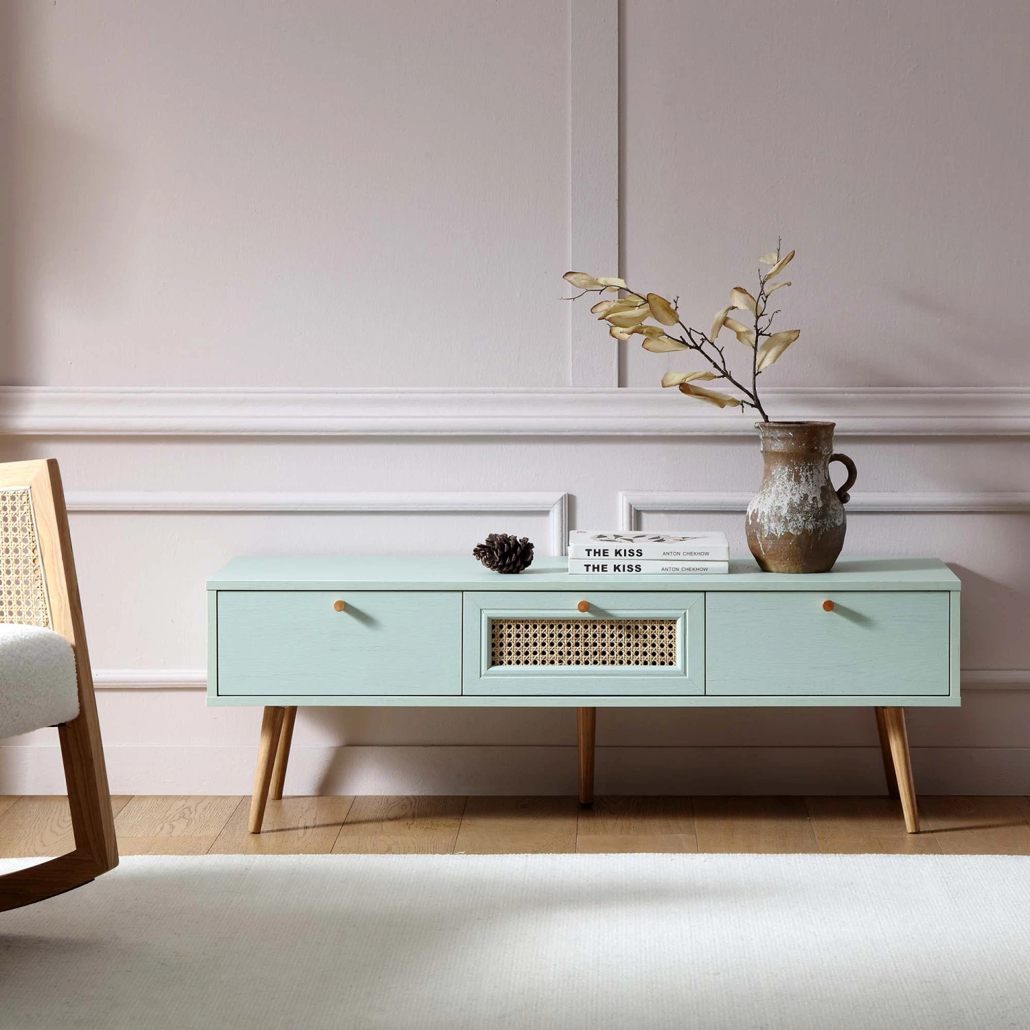 Anya Woven Rattan 3-Drawer TV Unit In Mint 4 Anya Woven Rattan 3-Drawer TV Unit In Mint - Image 2