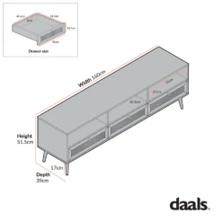 Frances Woven Rattan 160cm 3-Drawer TV Unit, Natural 20 Frances Woven Rattan 160cm 3-Drawer TV Unit, Natural -Daals Shop FT TV 05 1