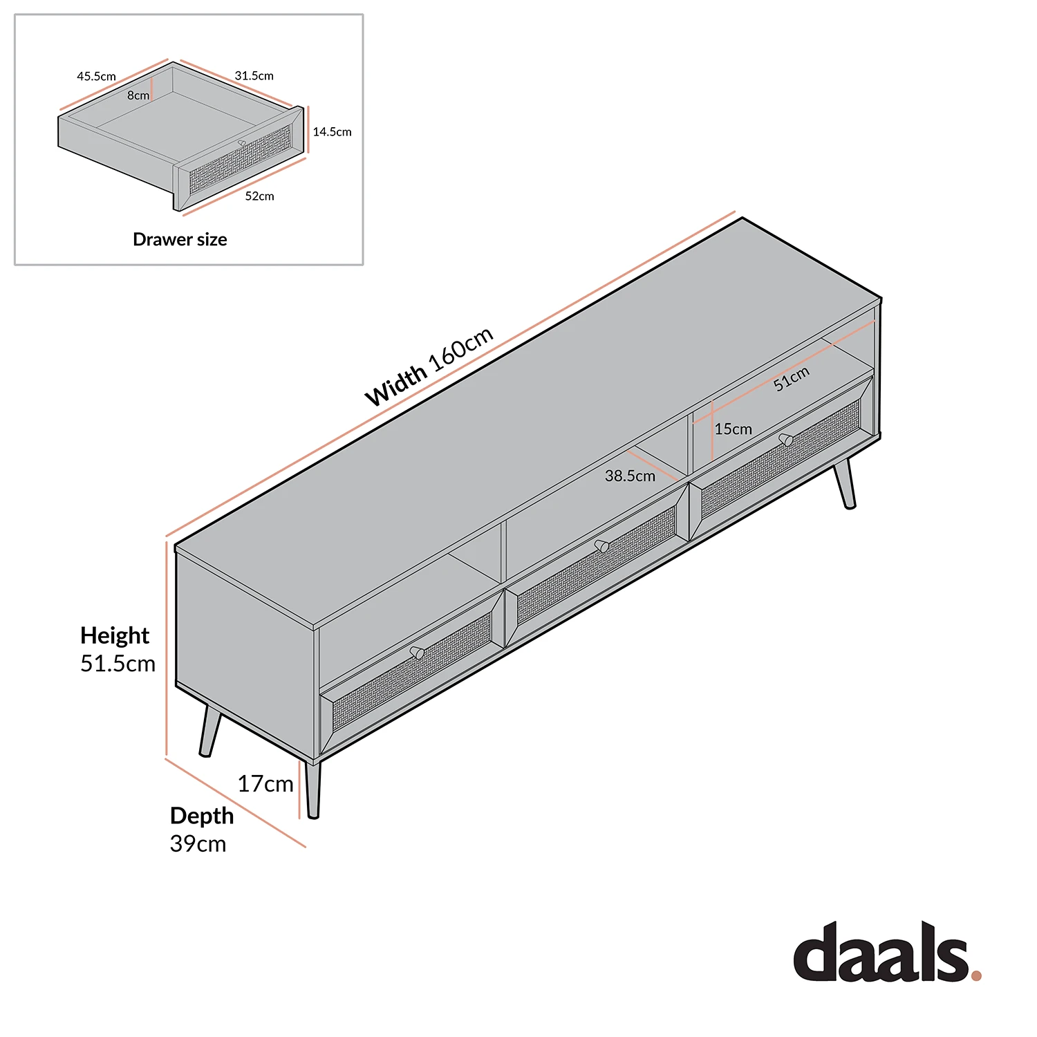 Frances Woven Rattan 160cm 3-Drawer TV Unit, Natural 7 Frances Woven Rattan 160cm 3-Drawer TV Unit, Natural - Image 6