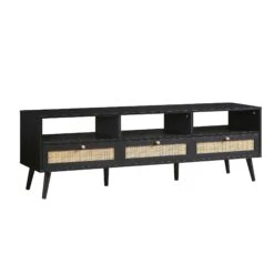 Frances Woven Rattan 160cm 3-Drawer TV Unit, Black -Daals Shop FT TV 05 BLACK WB2