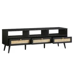 Frances Woven Rattan 160cm 3-Drawer TV Unit, Black -Daals Shop FT TV 05 BLACK WB3