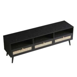 Frances Woven Rattan 160cm 3-Drawer TV Unit, Black -Daals Shop FT TV 05 BLACK WB4