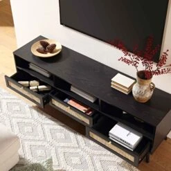 Frances Woven Rattan 160cm 3-Drawer TV Unit, Black -Daals Shop FT TV 05 BLACK scene2
