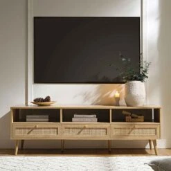 Frances Woven Rattan 160cm 3-Drawer TV Unit, Natural